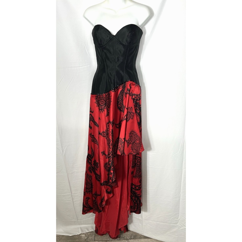 Vintage Red Black Gothic Corset Top Dress‎ Y2K Silk Witchy Vamp Prom Hoco Size 4